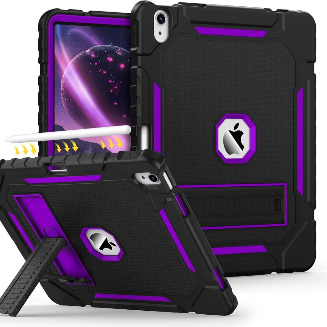 Grifobes Case for iPad Air 13-inch (M4/M3/M2) 2026/2025/2024, Heavy Duty Shockproof Rugged Protective Cover with Pencil Holder/Built-in Stand for i Pad Air 13" (Black+Purple)