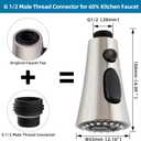 Kitchen Faucet Head Replacement with 15 Adapter Kit Compatible with Kohler/Moen/Delta Faucet, 3 Function Pull Down Sink Faucet Spray Head, Brushed Nickel