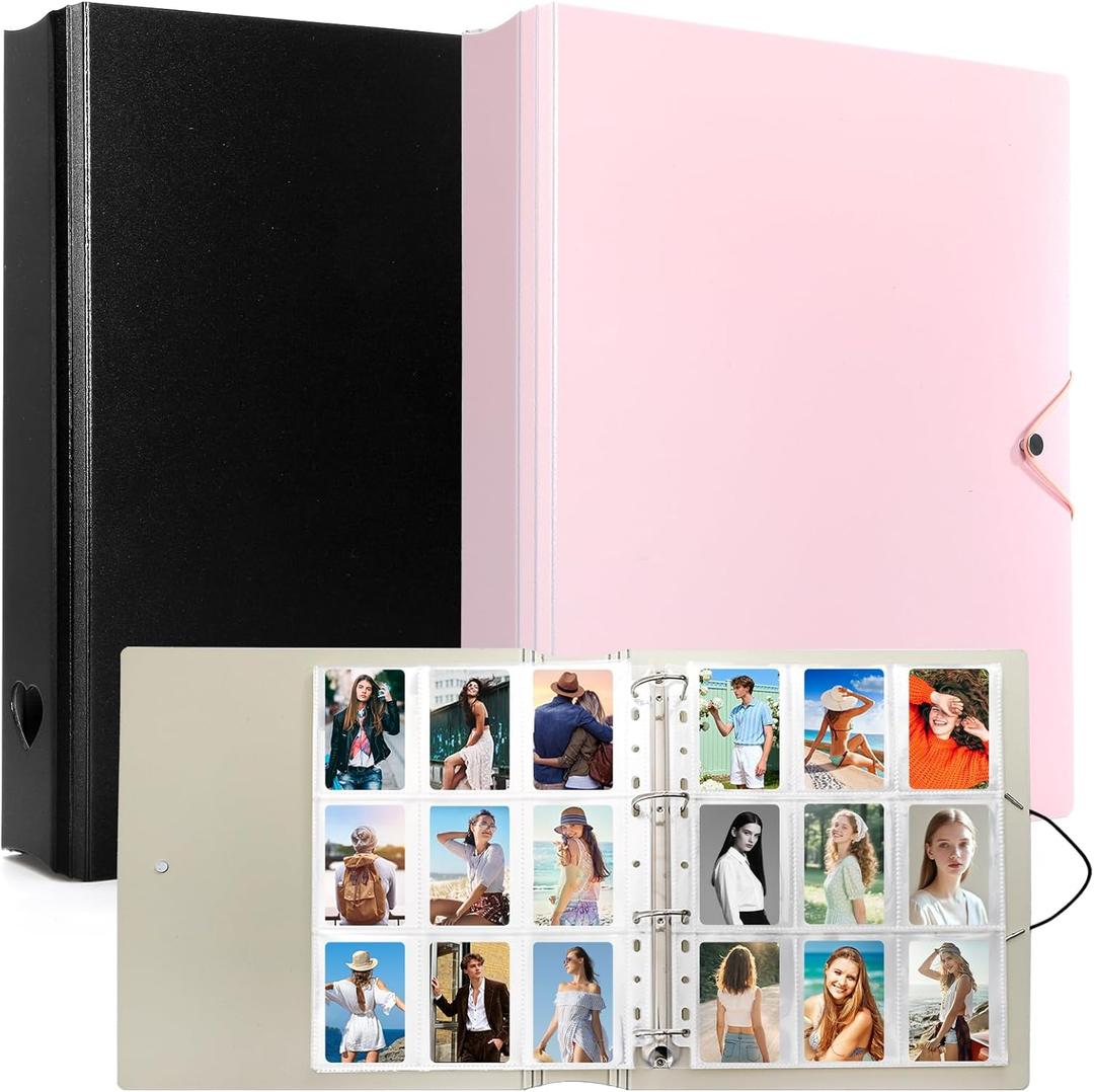 Hacaroa 2 Pack Photocard Binder 4 Rings with 50 Pages 450 Pockets, 2x3" Kpop Photo Card Holder Book A4 Binder, One Sided Card Sleeves Photo Album for Post Cards, Cards Collectors, 2 Colors
