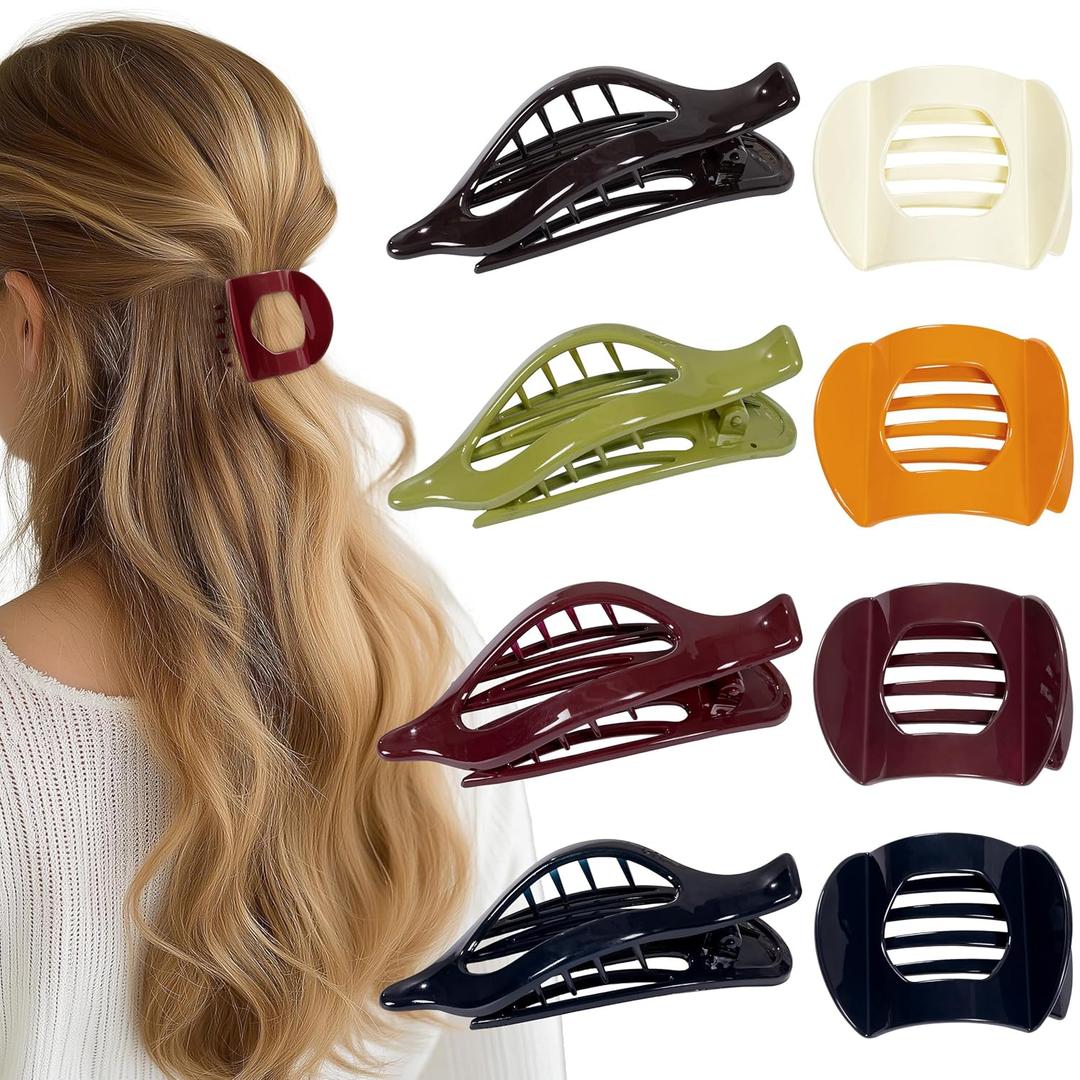8 Pack Flat Hair Clips for Women, Matte Flat Claw Clips for Thick & Thin Hair No-Slip Strong Hold Hair Barrettes, French Duckbill Styling Accessories for Women
