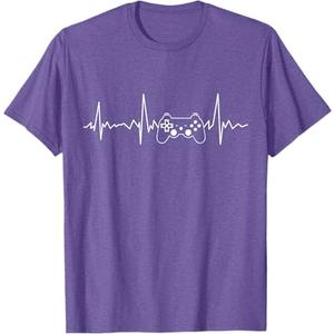 Gamer Heartbeat Funny Video Game Gift Boys Men Gamer T-Shirt M Purple Heather
