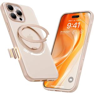 TORRAS 360 Magnetic Stand for iPhone 16 Pro Max Case, [Fit for MagSafe] [MilitaryGrade Protection] Translucent Slim Case for iPhone 16 Pro Max, Desert Titanium, Ostand O3 Fitness Series