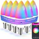 6 Pack E12 Smart Bulbs, Alexa WiFi Candelabra Smart Light Bulbs 5W 2700K-6500K Color Changing Dimmable RGBCW, Music Timer Ceiling Fan Smart B11 Candle Base Small LED Light Bulb, 2.4GHz WiFi