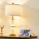 SAIWEYA Crystal Table Lamps Modern 3-Way Dimmable Bedside Lamp with 2 USB Ports & AC Outlets for Living Room Bedroom Nightstand Lamp Night Light (Gold-1 Pack)