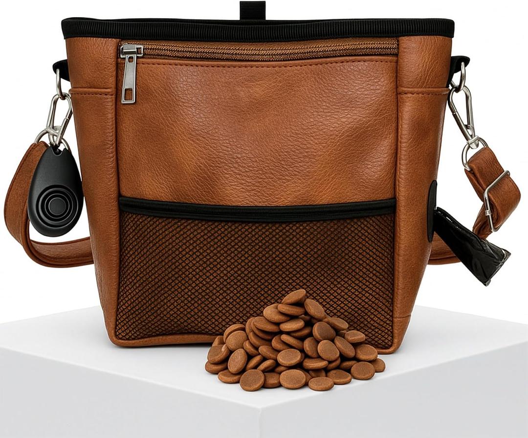 OtterPets Large Dog Treat Pouch PU Leather with Clicker, Magnetic ClaspFits all phones, 4-cup PU leather hands-free training pouch with built-in poop bag holder