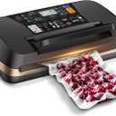 95KPA Vacuum Sealer Machine, Commercial Full Automatic Food Sealer with Cutter for Meat Sous Vide, Includes 10 Pre-Cut Bags, Bag Rolls, Accessory Hose & Starter Kit, Black Gold