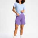 Soothfeel Women's 7" Athletic Running Long Shorts with Pockets High Waisted Bermuda Shorts for Women Workout Walking Casual (L)