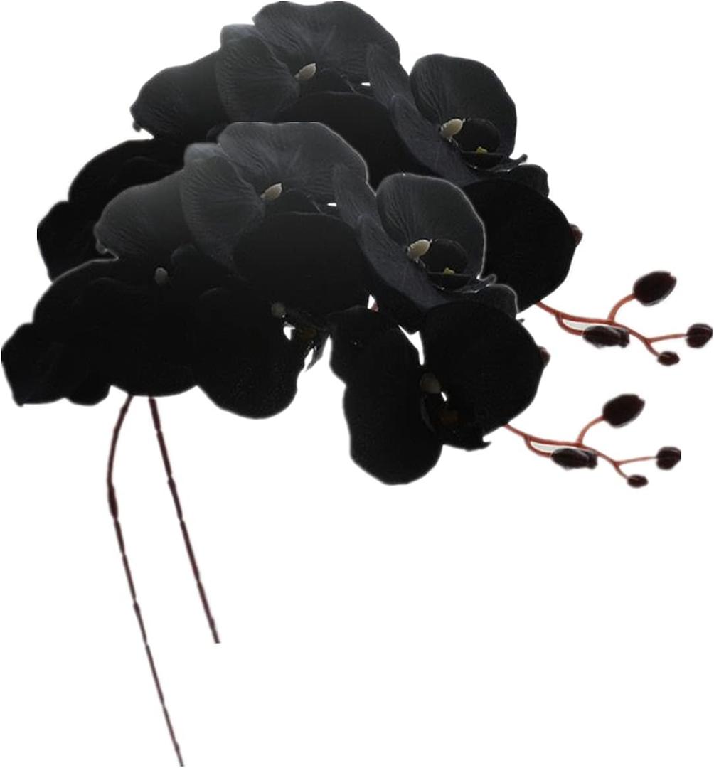 Rikyo 8 Heads Faux Black Orchid,40" Bouquets 2 Stem Phalaenopsis No Fade Petals Fake Flowers Forever Plants for Home Decoration, Office Decor,Wedding Party Decoration