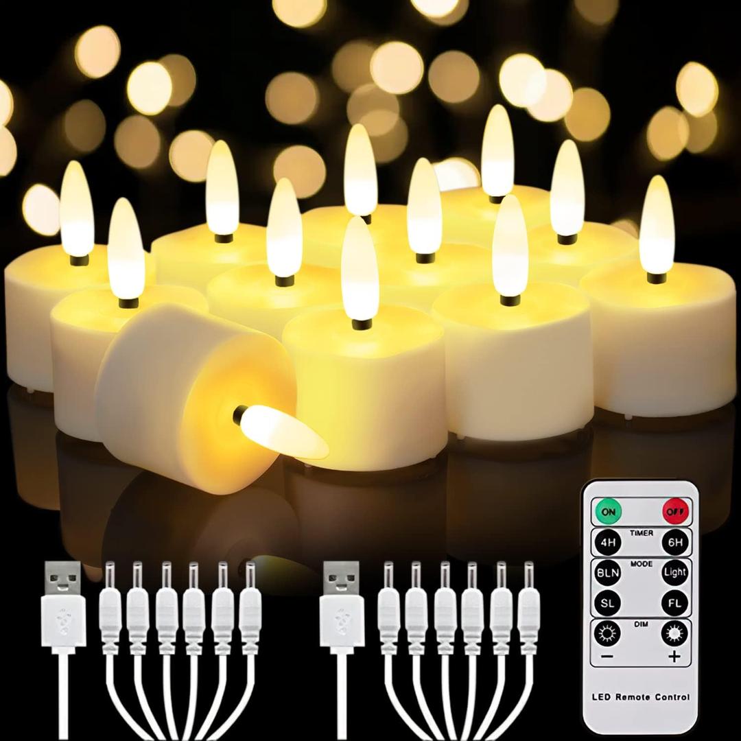 Homemory Flameless Rechargeable Tea Lights with Remote Timer - LED Tea Lights Battery Operated, Realistic Flickering for Home Holiday Decor, Wedding Table Centerpieces, 12-Pack ( 1-1/2''H 2-1/3'')
