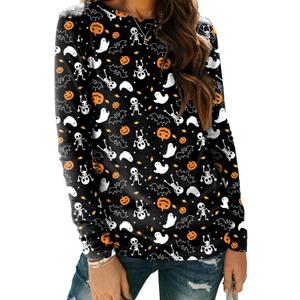 Zeagoo 3 Pack Long Sleeve Shirts for Women Casual Soft Crewneck Basic Tee Tops Fall Outfit Clothes (Small, Halloween Black(1 Piece))
