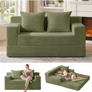 Erament Boneless Loveseat Convertible Sofa Bed, Folding Floor Futon Sleeper Sofa Couch Bed- Boneless Foldable Couch, Corduroy Pull Out Sofa Bed for Living Room & Bedroom