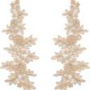GORGECRAFT 4PCS 3D Embroidered Flower Lace Patches Appliques Decorative Floral Leaves Sew on Patch DIY Collar Sewing Fabric Applique for Wedding Dress Bridal Dress Costume Hat Bag Jeans Wheat