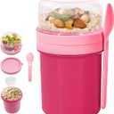 Overnight Oats Container, 450 ml + 250 ml, Reusable Yogurt Fruit Salad Cup Container with Lids and Spoon for Home, Work, Picnic, School (Blue)