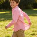 DHTS Boys' Dress Shirts Toddle Boy Long Sleeve Uniform Shirt for Kids (Pink)
