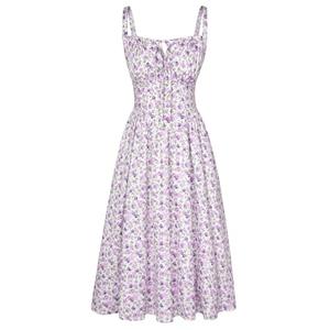 Scarlet Darkness Women's Floral Midi Dress Corset Sundresses 2026 Summer Spring Vacation Milkmaid Dresses Green Purple Floral XXL