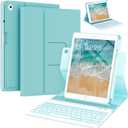 Keyboard Case for iPad 9.7 inch 5th 6th Generation,360 Rotatable iPad Air 2 Keyboard Case with Pencil Holder(2018/2017/2014),7 Color Backlit Bluetooth Keyboard Smart Folio Tablet Cover (Lake Blue)