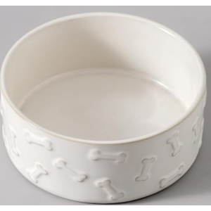 UBEE Ceramic Dog Bowl, Dog Food Bowl Dish, Pet Food Water Dish Feeding for Small and Meidum Dogs and Large Cat, White, Paw + Bone Pattern, 6.1 in-Medium
