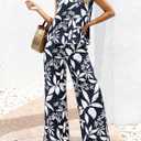 BTFBM Lounge Sets For Women Summer Sweatsuits 2 Piece Tracksuit Sleeveless Tops Wide Leg Pants Floral Vacation Outfits(Floral Navy,X-Large)