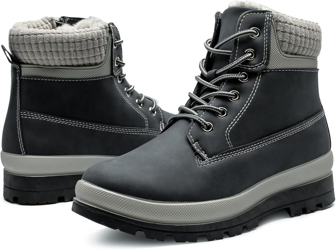 Waluzs Womens White Winter Snow Boots Combat Boots for women Waterproof Fur Lined Ankle Booties Non Slip Fuzzy Warm Platform Boots Lace Up Hiking boots with Zipper (10, Navy)