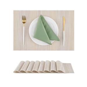 Leetaltree Lightsteel Beige with Yellow Placemats Set of 7 - Heat Resistant Non-Slip Place mats for Dining Table, Washable Durable PVC Vinyl Woven Table Mats (Lightsteel Beige with Yellow, 7)