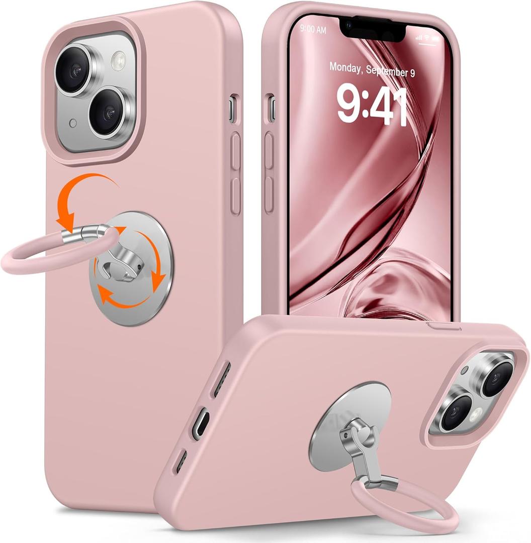 XYZ for iPhone 13 Case with Stand [Rotatable 360 Soft Ring Holder], Premium Silicone with [Soft Anti-Scratch Microfiber Lining] Phone Cover for Women Girls 6.1 Pink