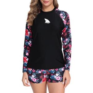 Women's 2 Piece Rash Guard Sets with Built in Bra Swimsuits (Black, XL)
