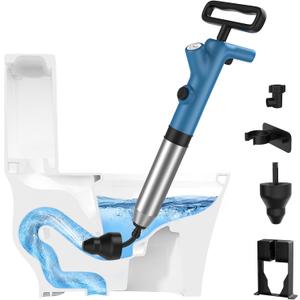 Granarbol High Pressure Toilet Plunger, Air Drain Blaster with Real-Time Gauge,Heavy Duty Toilet Auger & Drain Snake-Clog Remover for Toilets, Sinks, Floor Drains (Blue)