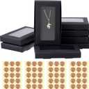 50 Pcs Jewelry Packaging Boxes Necklace Box 5.4"x3.4"x0.7" Paper Necklace Gift Box Bulk Necklace Boxes With Window 50Display Card 60 Sticker for Displaying Necklaces Rings Bracelets Earrings, Black