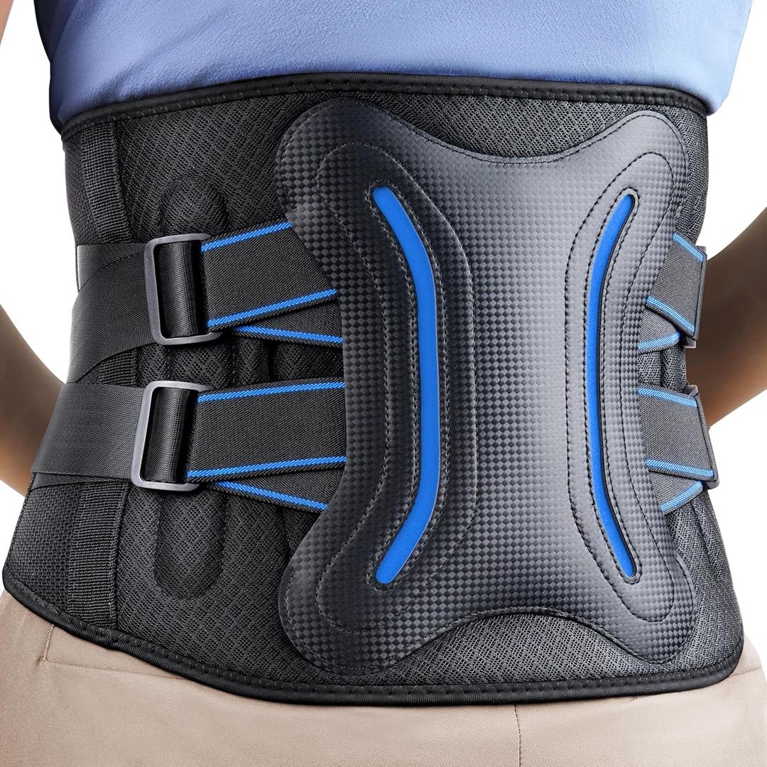 FEATOL Lower Back Brace with 5 Reinforced Stays for Women and Men, Adjustable Snug-Fit Lumbar Support Belt for Work, Size L, Waist 34.3-38inches