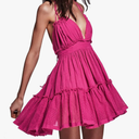 R.Vivimos Womens Summer Halter Deep V Neck Sexy Patchwork Mini Short Dresses, XL