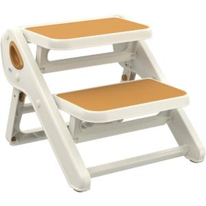 Toddler Step Stool, iNeibo 2-Step Foldable Step Stool for Kids, Widened & Thickened with Anti-Slip Design, Safer for Children Use for Kitchen, Bathroom, Toilet Training - Khaki