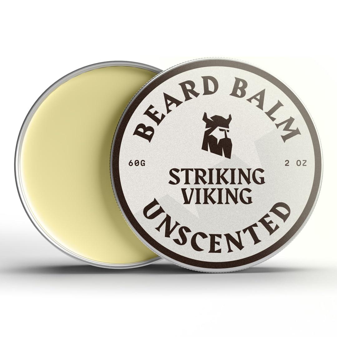 Striking Viking Beard Balm for Men  Light Hold, Unscented, 2 Oz - Leave-in Beard Conditioner with Shea Butter, Tea Tree, Argan & Jojoba Oils - Smooth, Shape & Moisturize Coarse, Dry Facial Hair (2 Ounce (Pack of 1))
