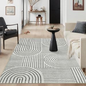 Lahome Abstract Bedroom Rug, Soft 4x6 Rug Ultra-Thin Washable Area Rugs for Living Room, Modern Black Rug Non-Slip Throw Carpet for Entryway Office Kitchen(4'x6',Black) (Grey/Beige)