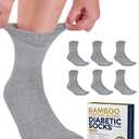 Pembrook Bamboo Viscose Diabetic Socks for Women & Men - 6 Pairs Ankle Socks for Swollen Feet | Neuropathy Socks | Moisture Wicking Ankle Neuropathy Socks for Men | Mens Diabetic Socks | Gray, L