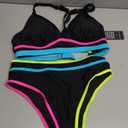 Blooming Jelly Women's Cheeky Bikini Sets Color Block Two Piece Swimsuit Crisscross Back Sporty Bathing Suits Curvy Swim Suit (Medium, Black)