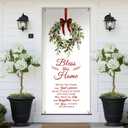 Christmas Door Cover Banner, Bless This Home Christian Xmas Wreath Door Decorations Doorway Curtains Backdrop Background for Indoor Outdoor Winter Holiday Party Decor, 35 * 79 Inch