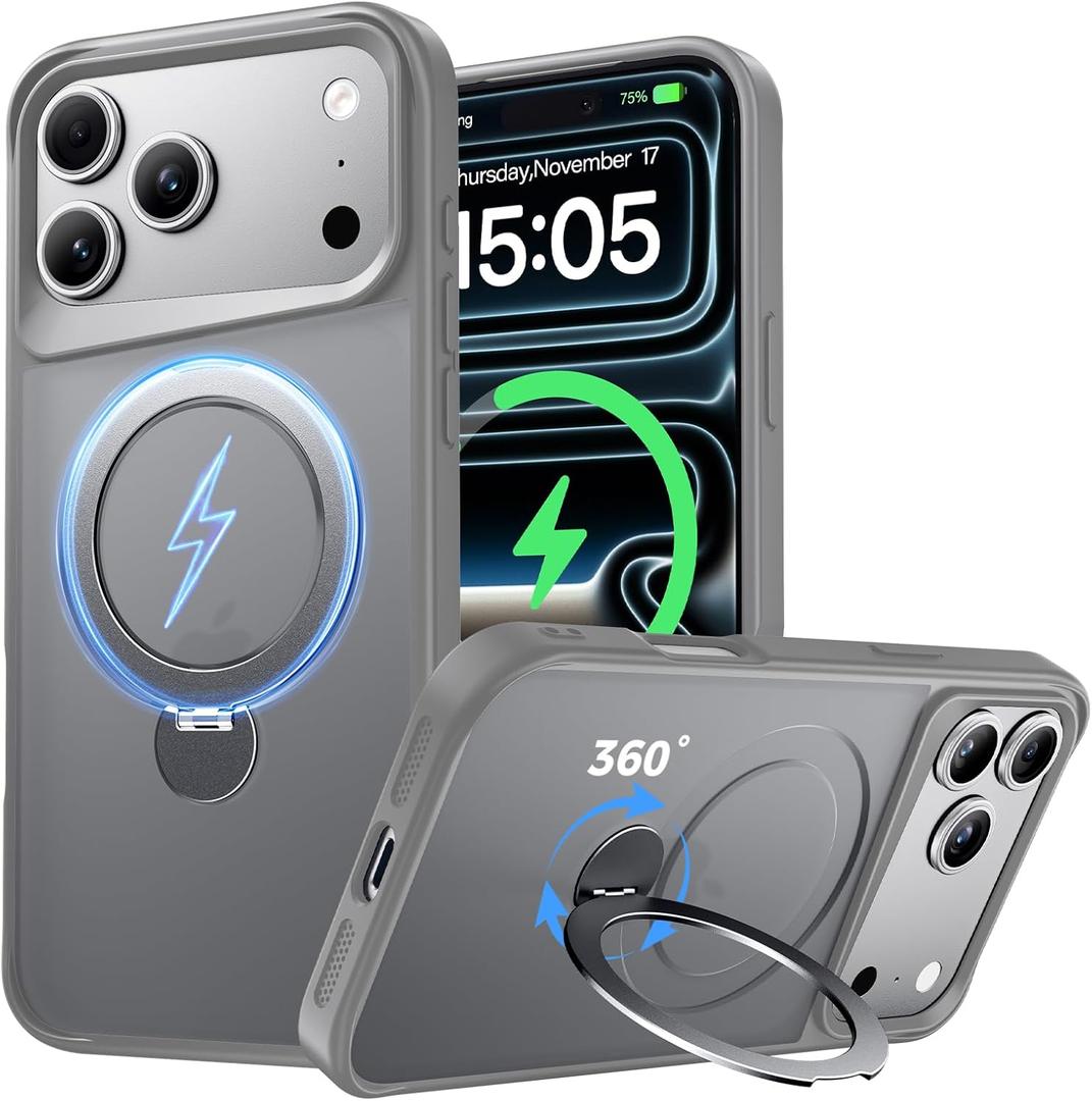 Xitufine Compatible with iPhone 17 Pro Max Case, with 360 Magnetic Stand [Compatible with MagSafe] [Military Drop Protection] Shockproof Translucent Matte Case for 17 Pro Max 6.9", Natural Titanium