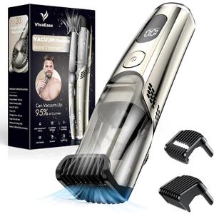 Vacuum Beard Trimmer for Men, Upgrade Adjustable Length with 2 Comb, Electric Vacuum Trimmer for Beard, Mustache and Stubble, Waterproof and Rinses Easy, High Precision Blades for Skin Fit