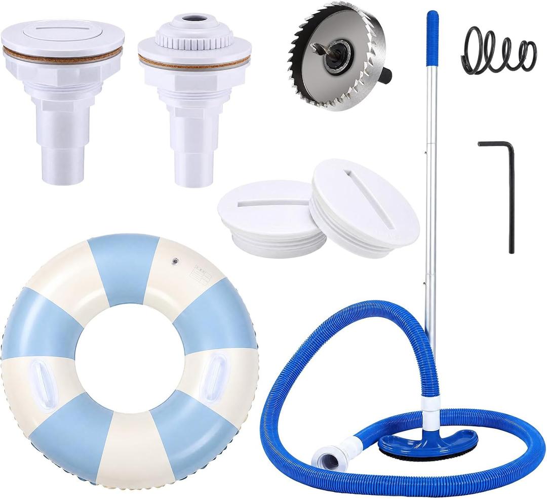 Outus Pool DIY Kit Stock Tank DIY Set for Starter Include Threaded Fittings, Vacuum Adapter, Inflatable Ring, Floating Chlorine Dispenser