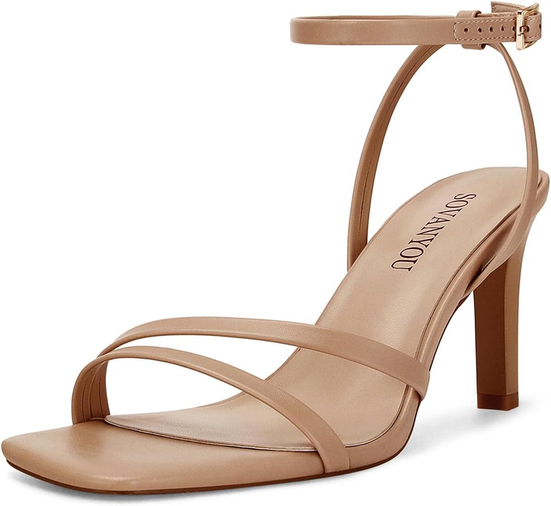 SOVANYOU Heeled Sandals for Women Dressy Square Open Toe Strappy High Heels with Ankle Strap for Wedding Party Daily Wear (8, Camel) SOVANYOU Heeled Sandals for Women Dressy Square Open Toe Strappy High Heels with Ankle Strap for Wedding Party Daily Wear (8, Camel)