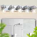 Bathroom Light Fixtures, 5-Light Bathroom Vanity Lights Over Mirror, Polished Chrome Vanity Lights with Glass Shade, 31" Modern Wall Sconce for Cabinet Porch Bedroom, Hallway E26