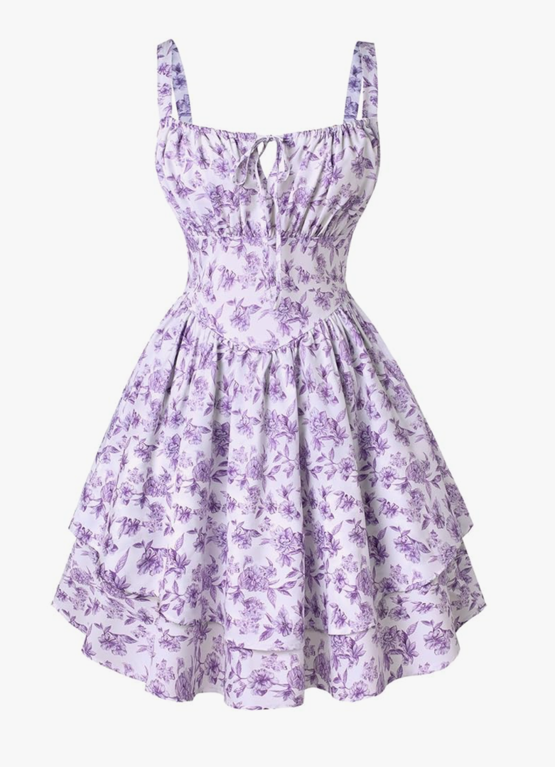 Scarlet Darkness Floral Corset Dress for Women Ruffle Mini Dress Summer Sundress 2XL,  Purple White Floral