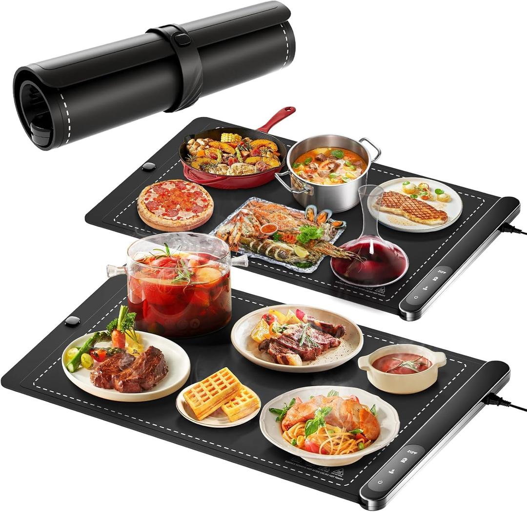 Food Warming Mat, Upgraded Graphene Full Surface Heating Foldable Heater Food Pad, Compact Silicone Materials, 6 Heat Settings, Multifunctional Food Warmers for Parties Buffet, Daily Life Use 2Pack