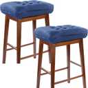 Rectangular Stool Cushion Set of 2, Soft Saddle Stool Cushions with Ties, Nonslip and Washable, Dark Blue, 18 x 10.5 x 4 Inch