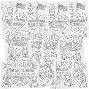 Color Your Own White Veterans Day Cards (5" x 7") 12 Pcs.  Assorted Designs, Ideal for Craft Projects & Patriotic Celebrations