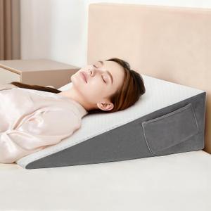 Vekkia 24" x 24" x 7.5" Bed Wedge Pillow for Sleeping  Triangle Pillow for Sleep Apnea, Acid Reflux, Snoring & Back Support, Washable Cover (White/Gray)