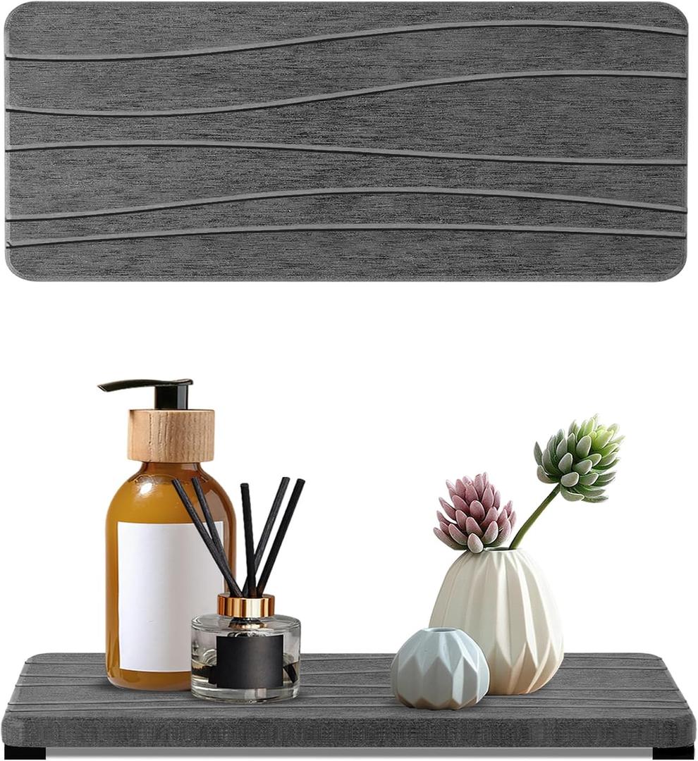 2PCS Water Absorbing Stone Tray, Fast Drying Stone Sink Tray, Water Absorbent Diatomite Trays, Stones Soap Trays, Diatomite Coasters for Kitchen Sink Bathroom Counter, Hand Soap Dish & Holders (2pcs 2110cm Dark Gray Wave)