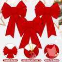 6 PCS Large Red Velvet PVC Hanging Christmas Bows, 9 x 12 Inches - Indoor/Outdoor Xmas Decor for Home, Party, Wreath, Fence, Fireplace, Stairs, Railing, Door (6PCS, Red)