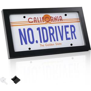 Matte Black License Plate Wall Frame for 6"x12" Plate Display,Modern Solid Wood with High Clarity Acrylic Panel,Ideal for Garage Decor Car Enthusiast,License Plate Holder(License Plate Not Included)