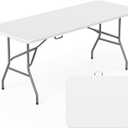FDW 6 Foot Folding Table, Portable Plastic Table with Carrying Handle Perfect for Indoor, Outdoor, Party, Dining, Wedding, Events, Camping, White, 6 FT 70"x28"